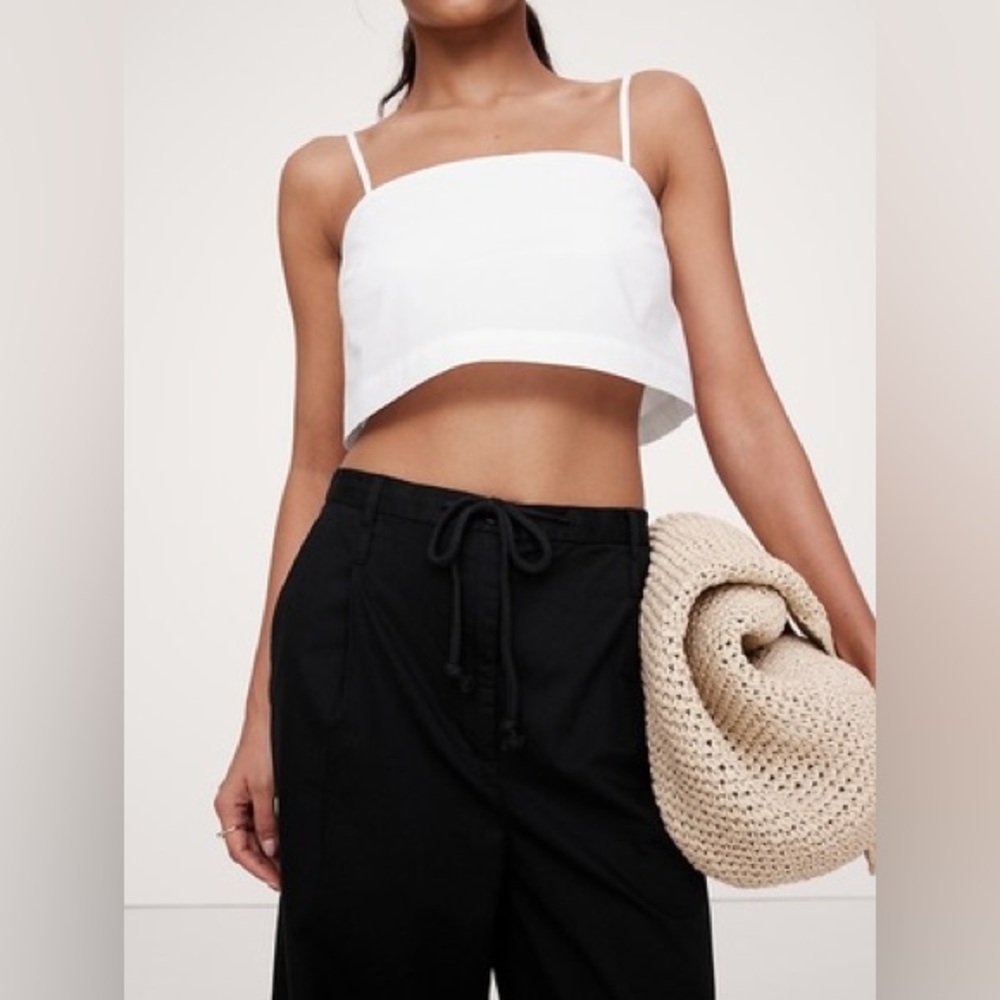 BANANA REPUBLIC HIGH-RISE PLEATED COTTON POPLIN CROPPED PANT - Picture 3 of 10